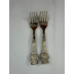 Vintage Silver Plated Forks Toddler Dinnerware Bears x2